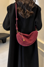 Suede-Look Crescent Shoulder Bag