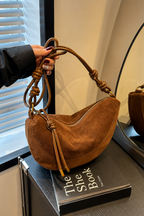 Suede-Look Crescent Shoulder Bag