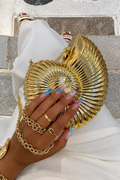 Gold Ribbed Shell Clutch Bag