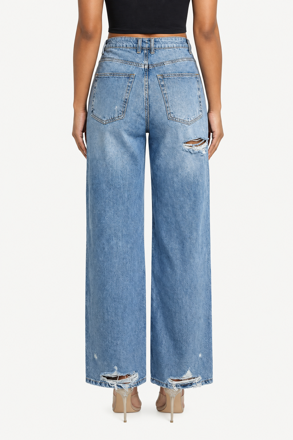 Distressed Wide-Leg Jeans