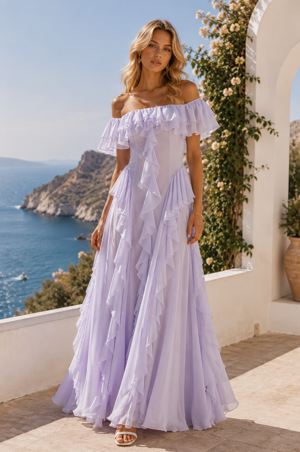 Romantic Off-Shoulder Ruffle Maxi Dress