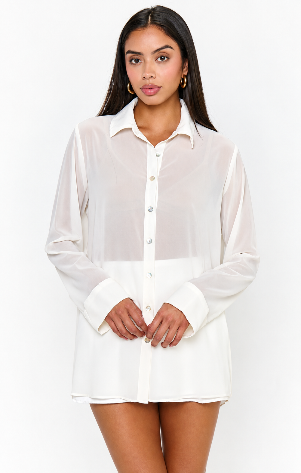 Cropped Button-Up Blouse