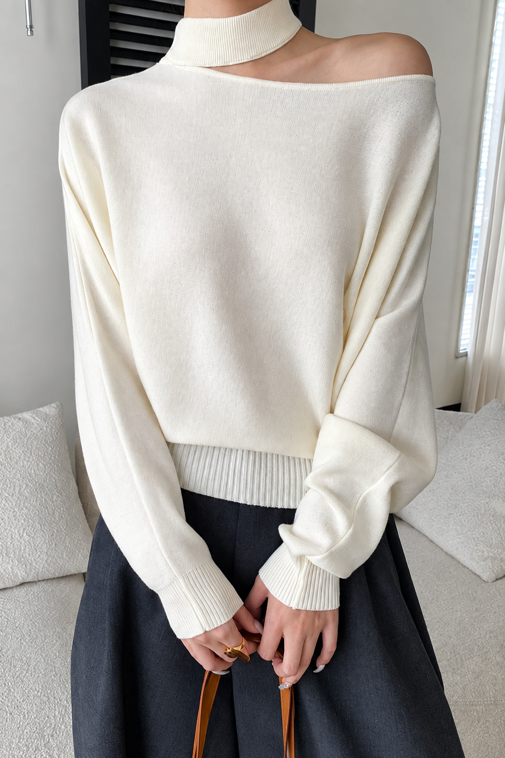 Off-Shoulder Turtleneck Sweater