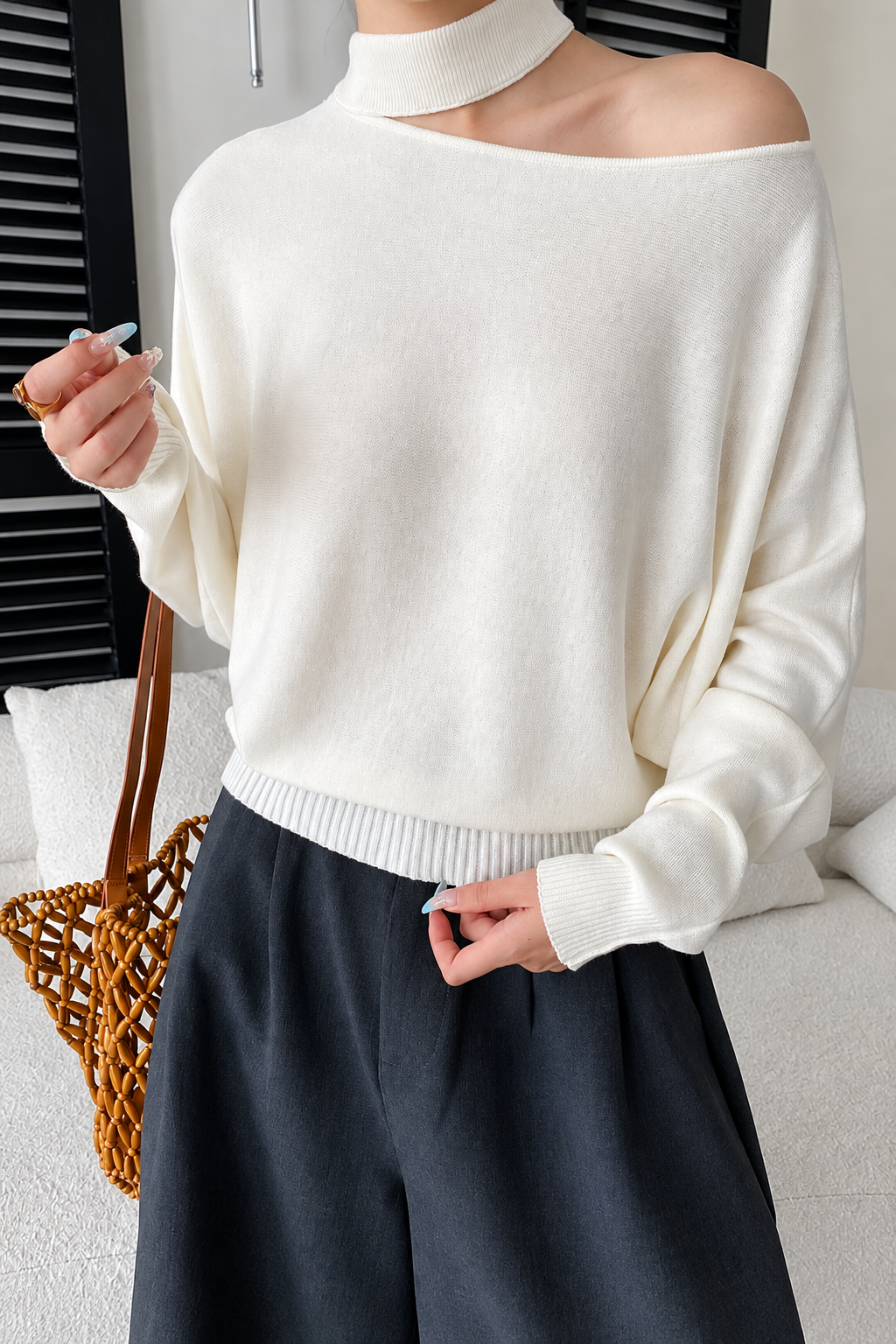 Off-Shoulder Turtleneck Sweater
