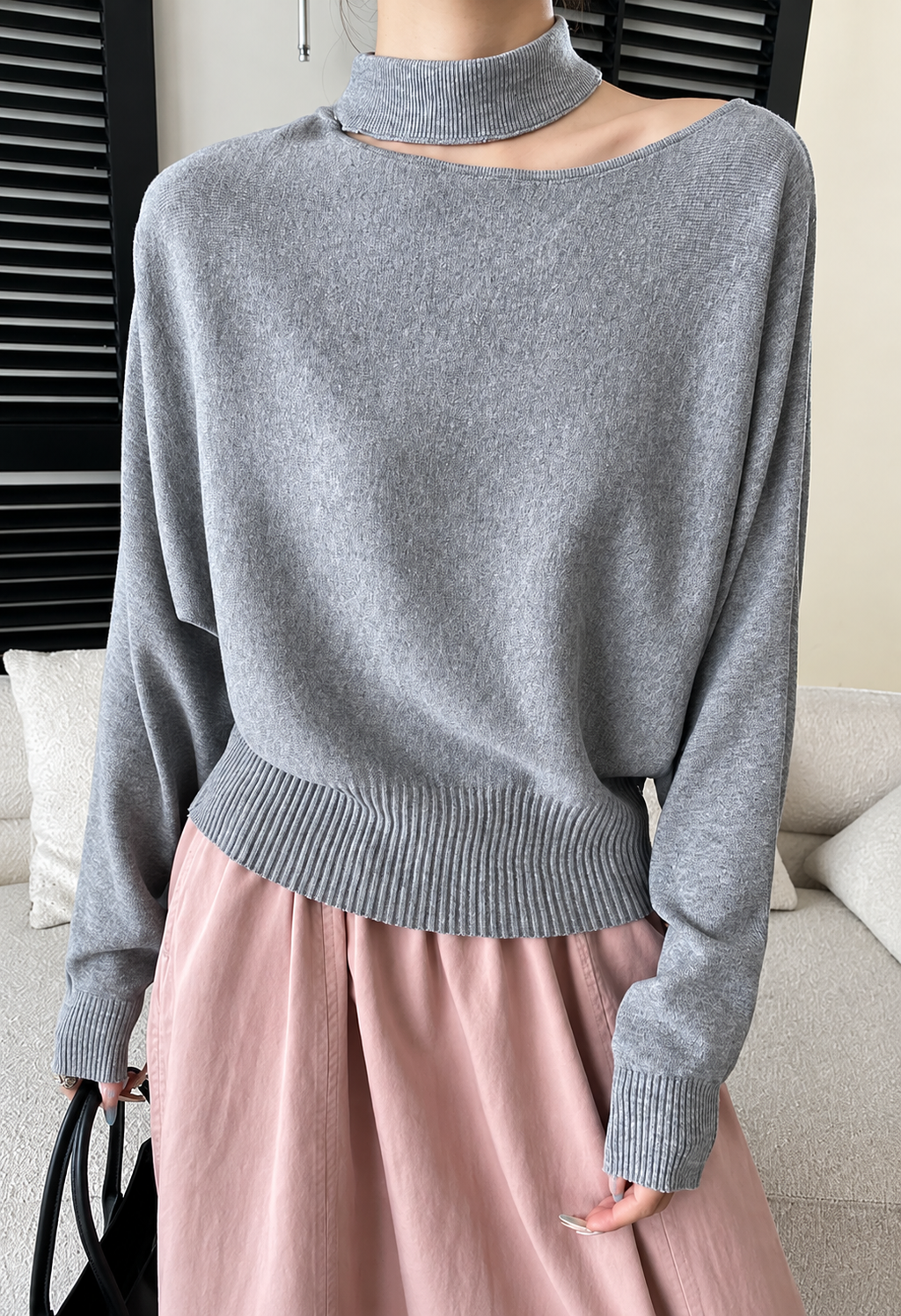 Off-Shoulder Turtleneck Sweater