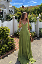 Corset Pleated Maxi Dress