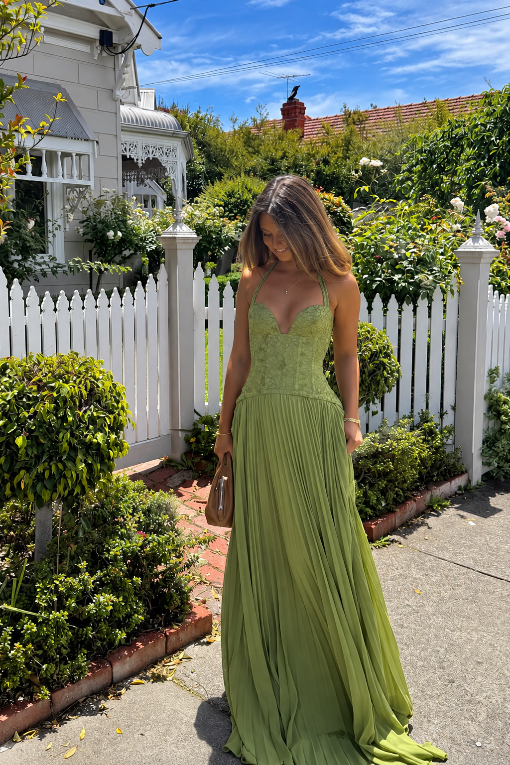 Corset Pleated Maxi Dress