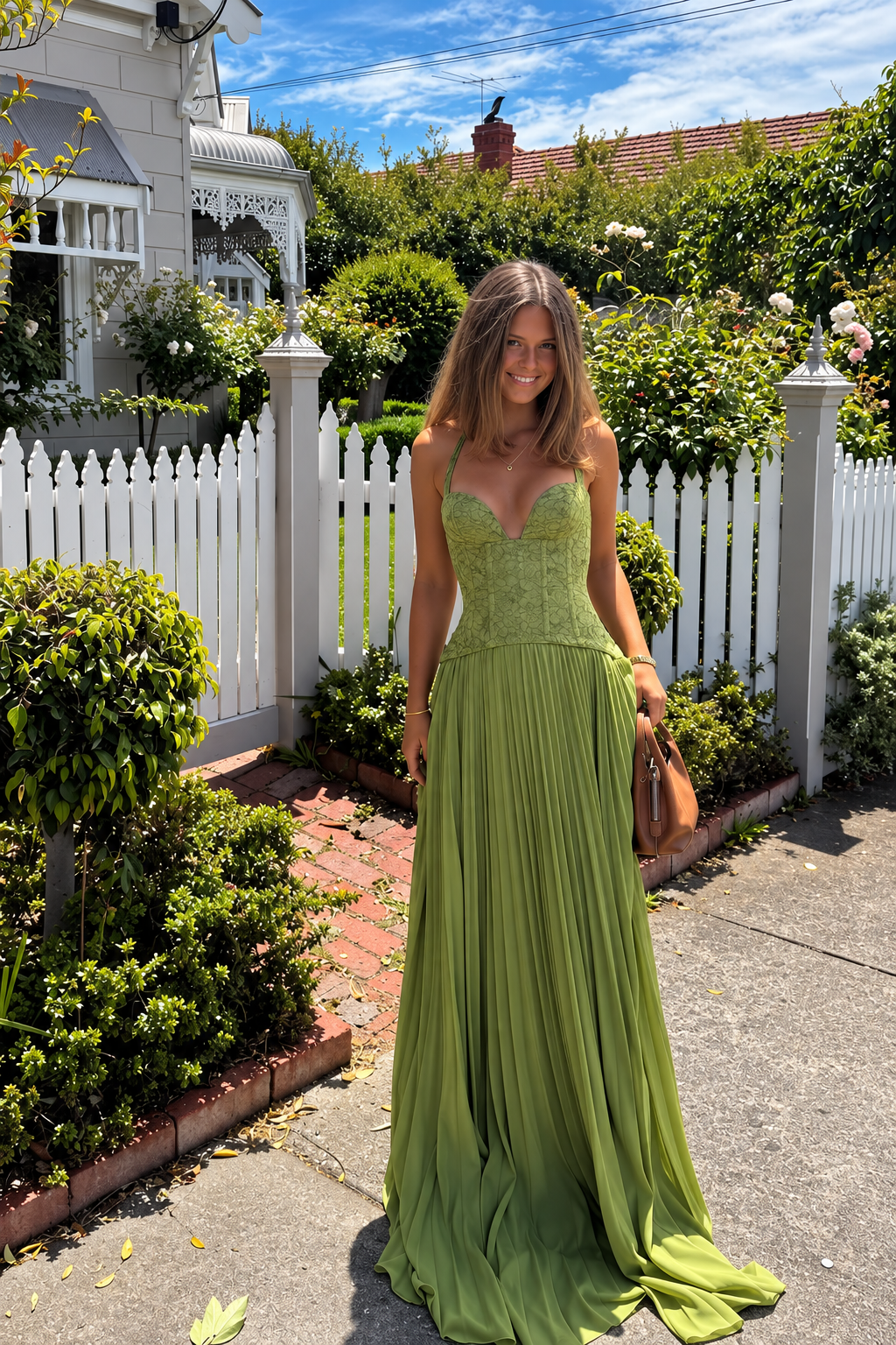 Corset Pleated Maxi Dress