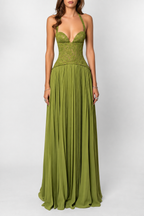 Corset Pleated Maxi Dress