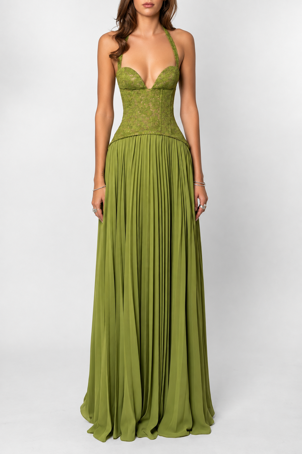 Corset Pleated Maxi Dress
