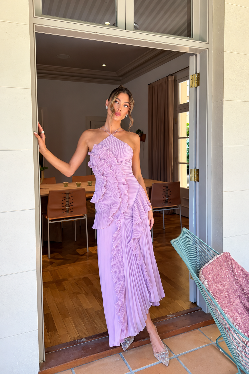Pleated Ruffle Maxi Dress