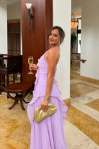 Pleated Ruffle Maxi Dress
