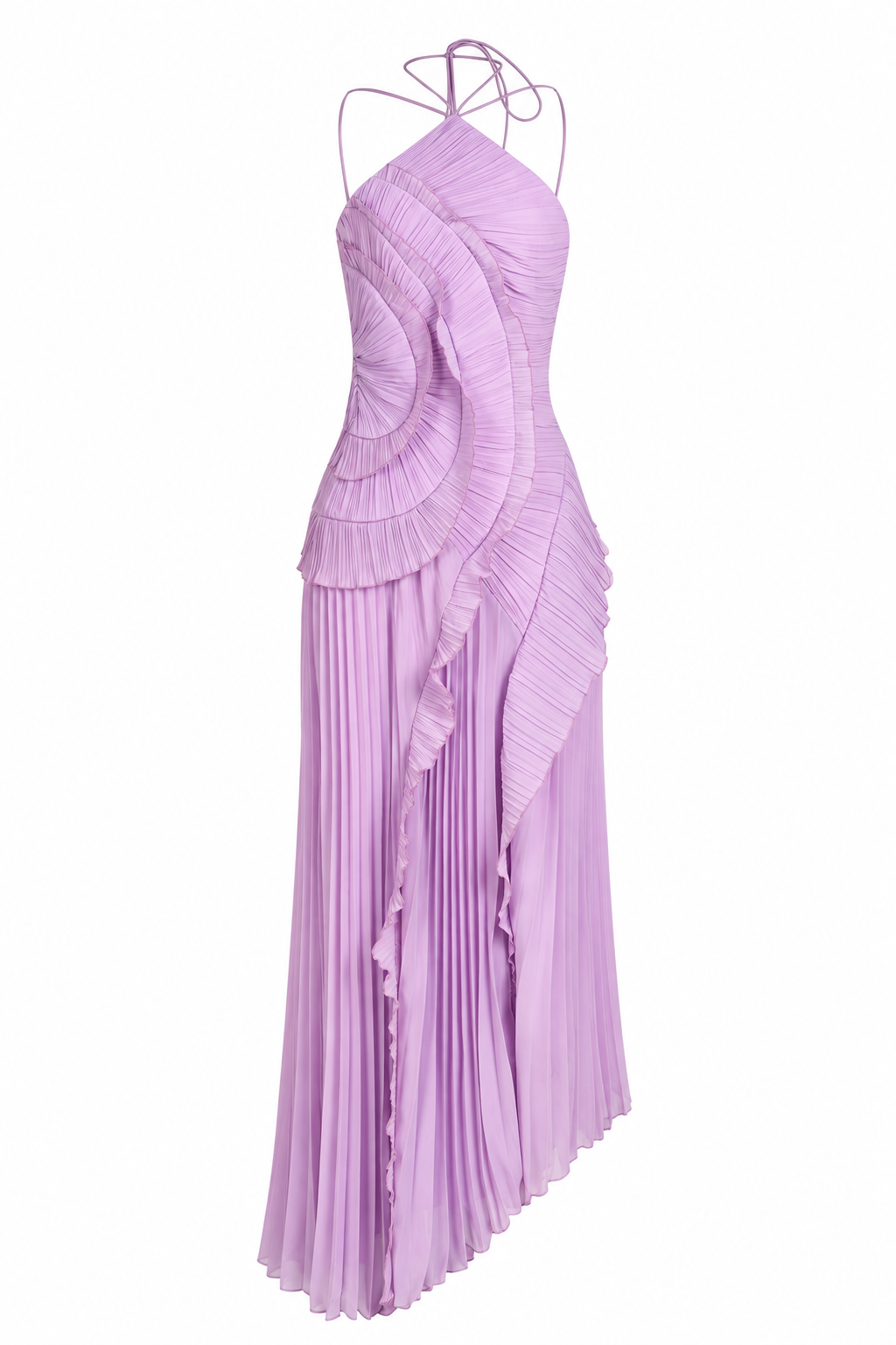 Pleated Ruffle Maxi Dress