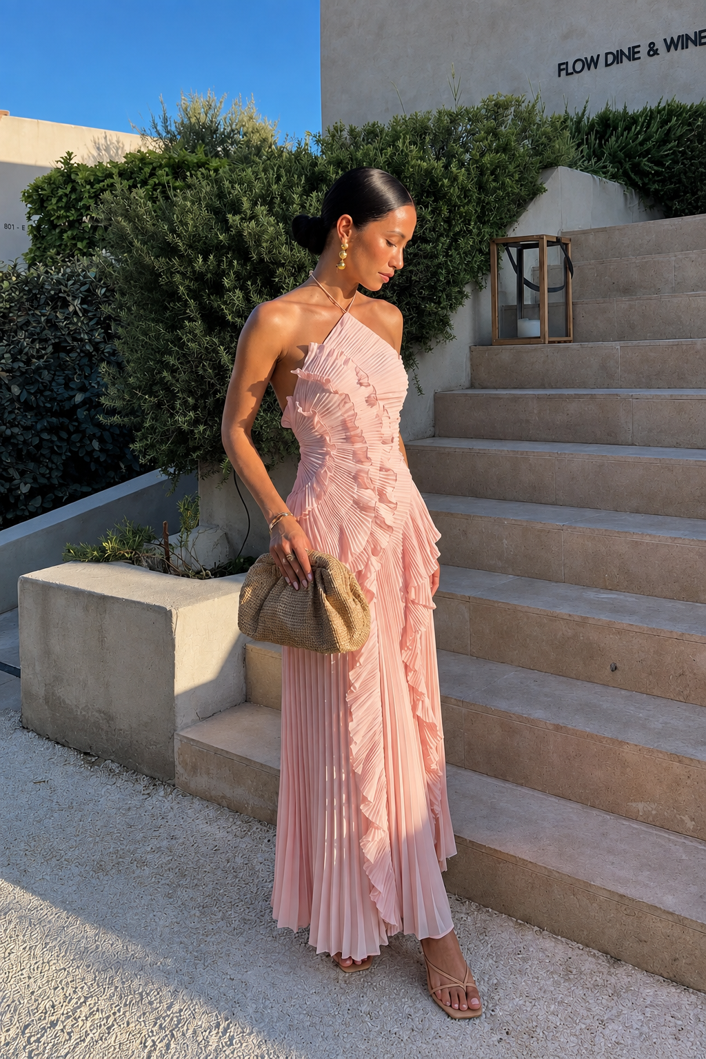 Pleated Ruffle Maxi Dress