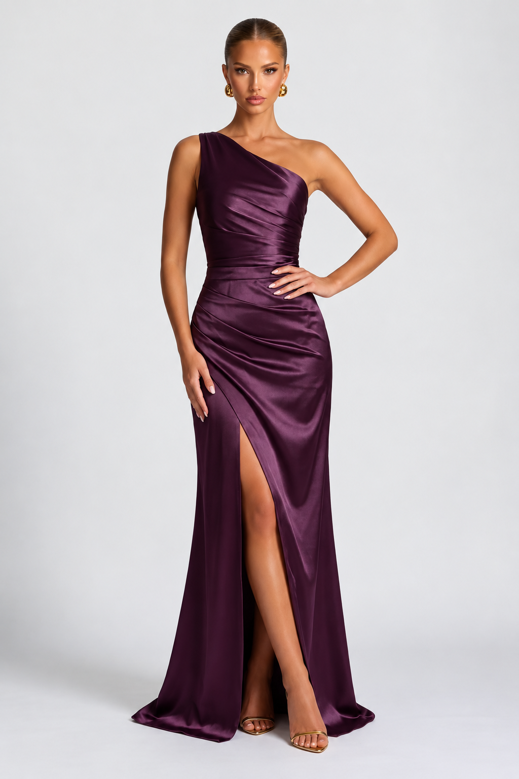 Satin One-Shoulder Maxi Dress