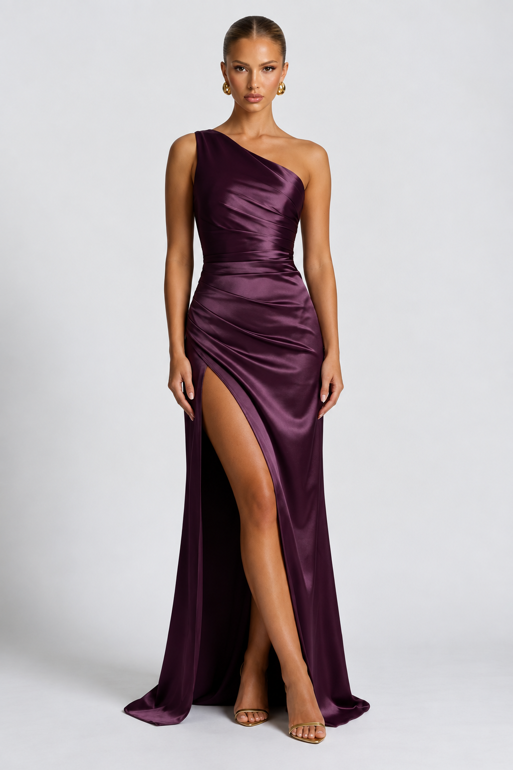 Satin One-Shoulder Maxi Dress