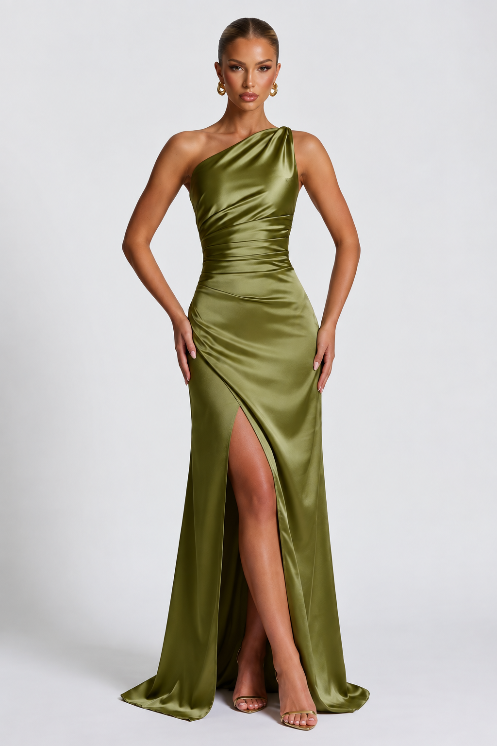 Satin One-Shoulder Maxi Dress