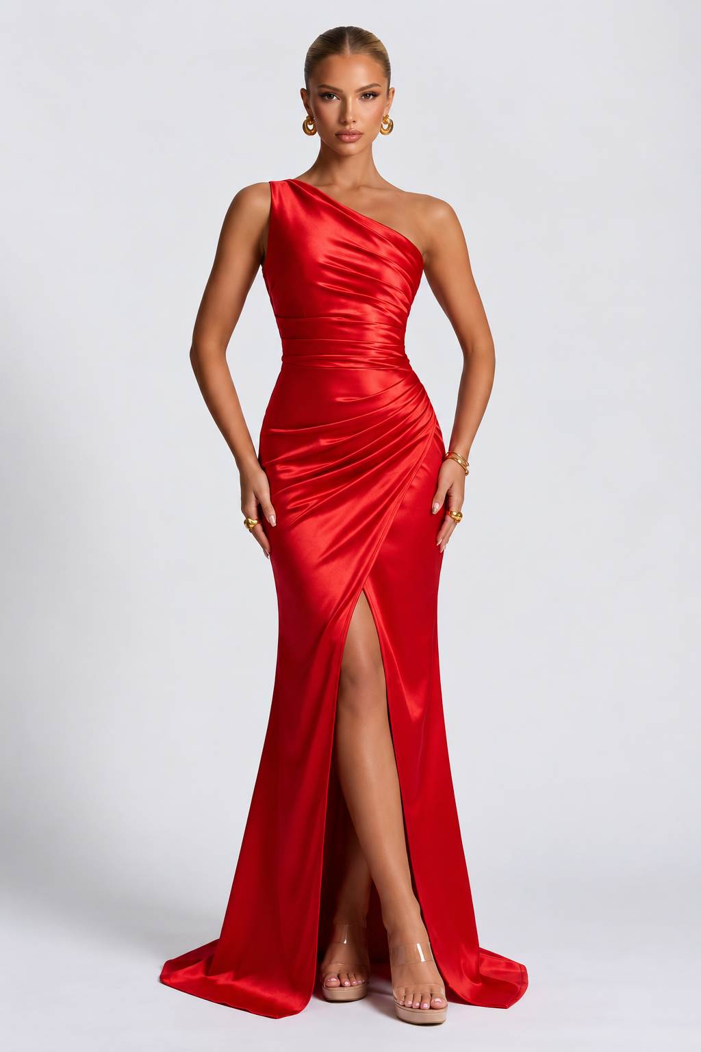 Satin One-Shoulder Maxi Dress