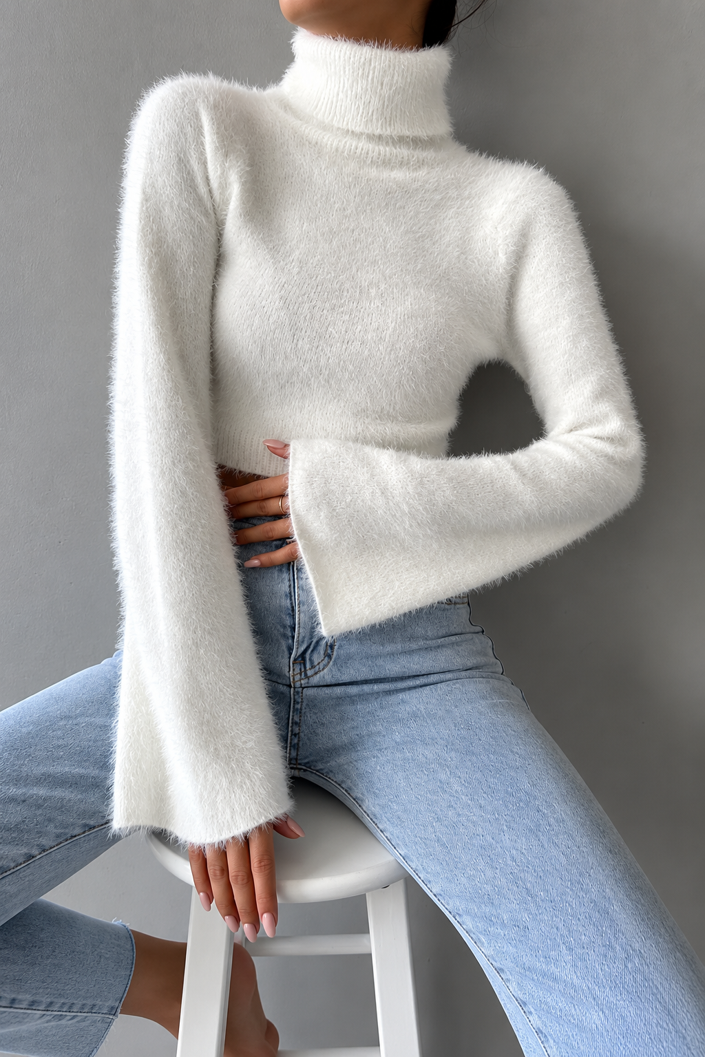 Fuzzy Turtleneck Knit Sweater