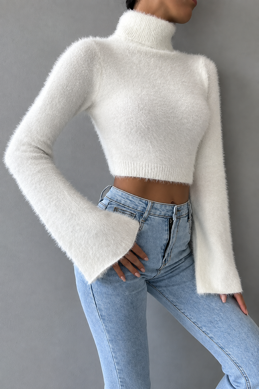 Fuzzy Turtleneck Knit Sweater