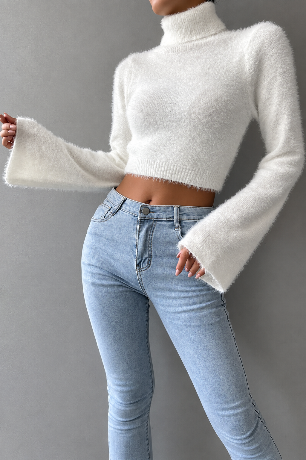 Fuzzy Turtleneck Knit Sweater