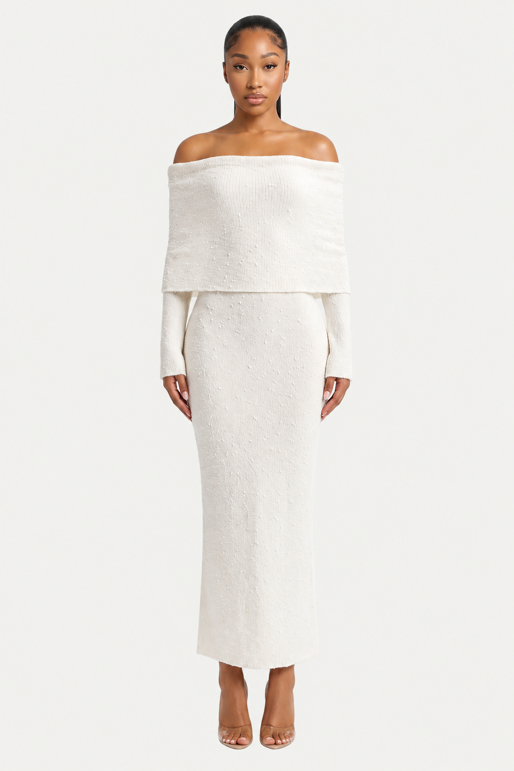 Off-Shoulder Knit Midi Dress