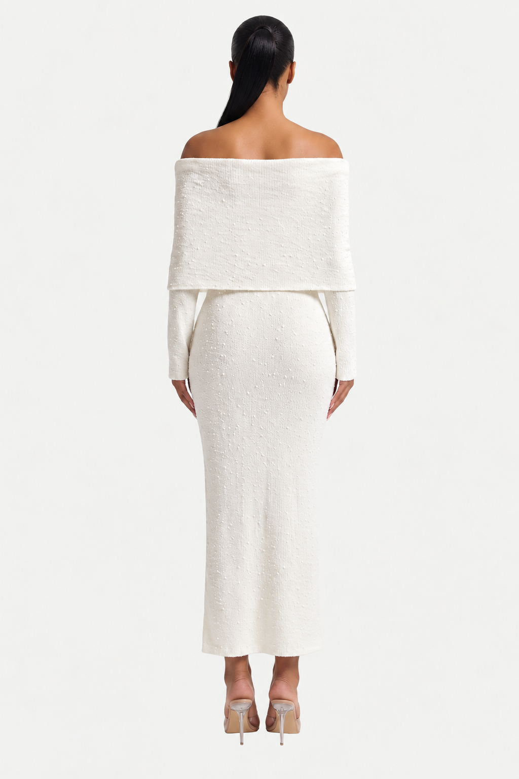 Off-Shoulder Knit Midi Dress
