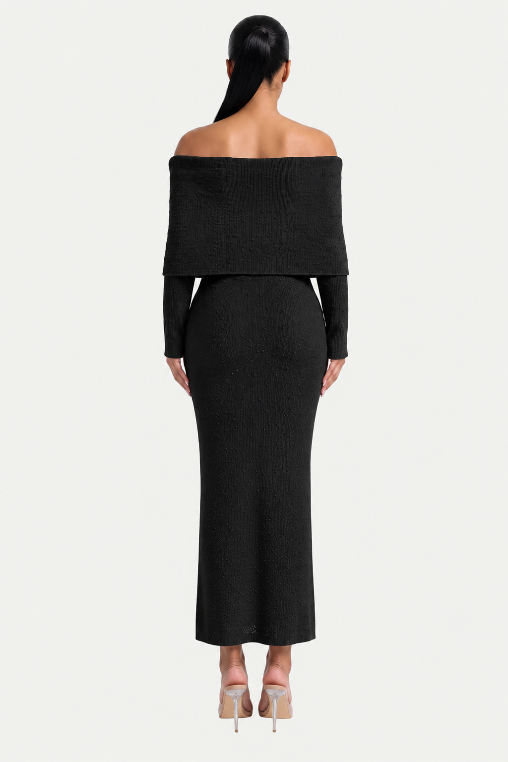Off-Shoulder Knit Midi Dress