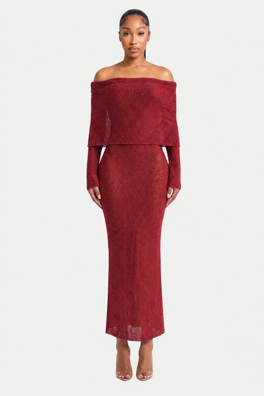 Off-Shoulder Knit Midi Dress