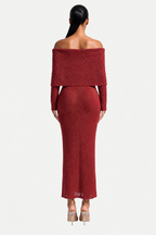 Off-Shoulder Knit Midi Dress