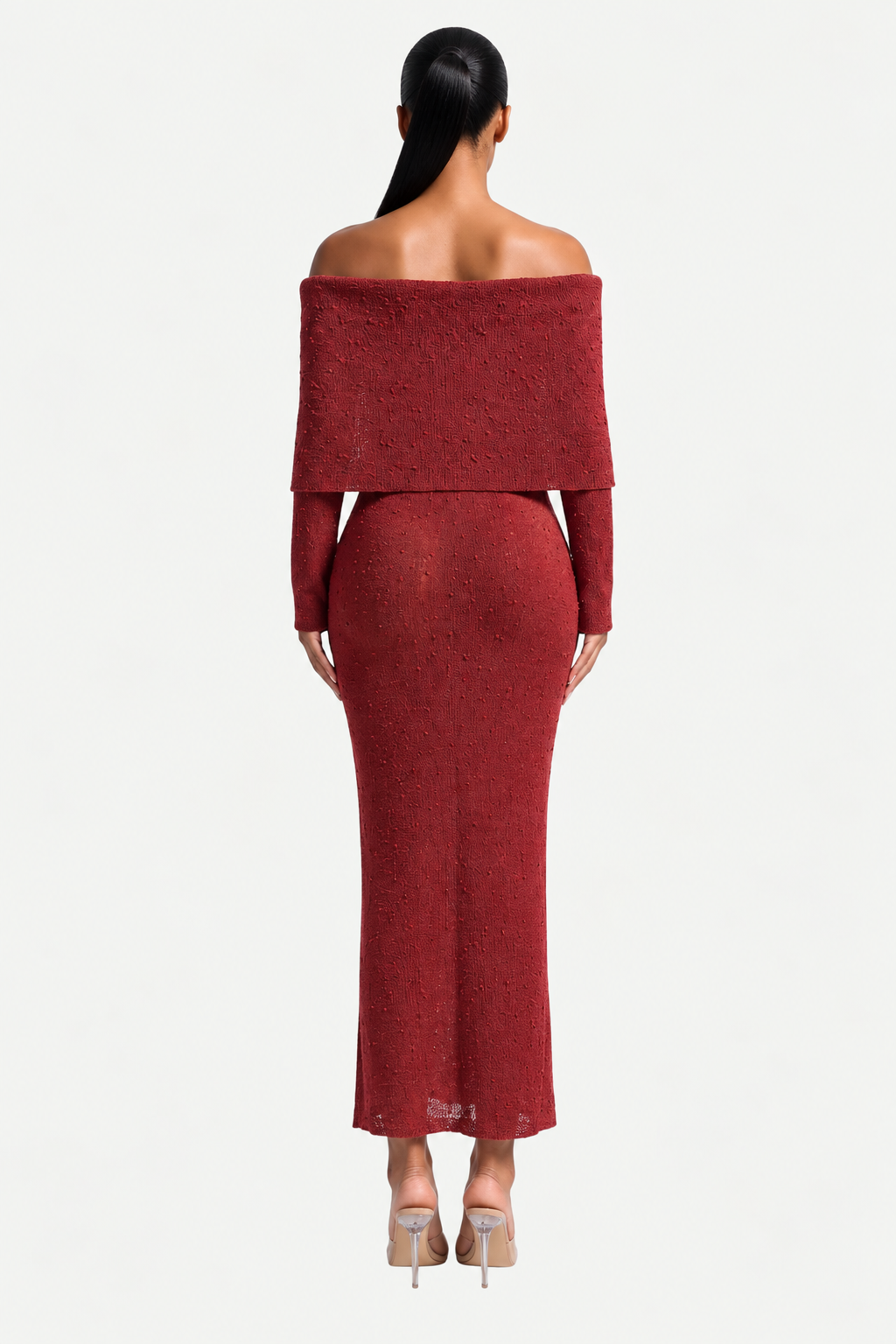 Off-Shoulder Knit Midi Dress