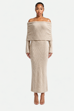 Off-Shoulder Knit Midi Dress