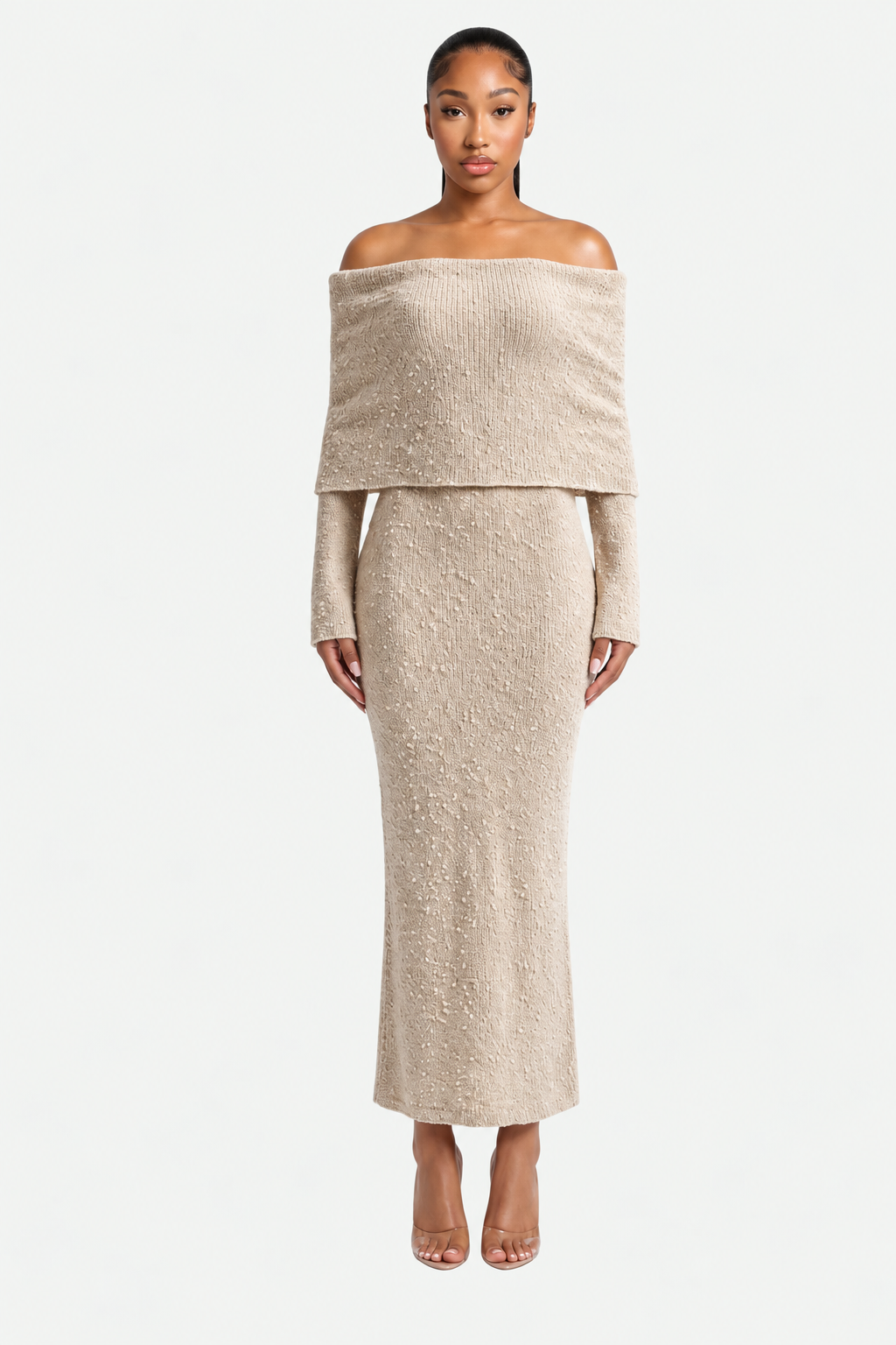 Off-Shoulder Knit Midi Dress