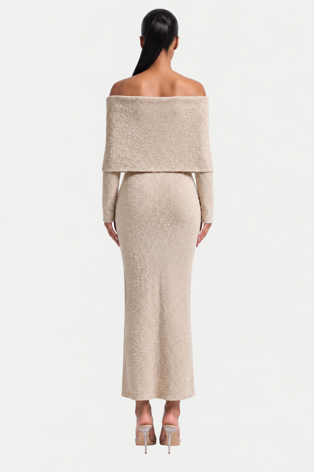 Off-Shoulder Knit Midi Dress
