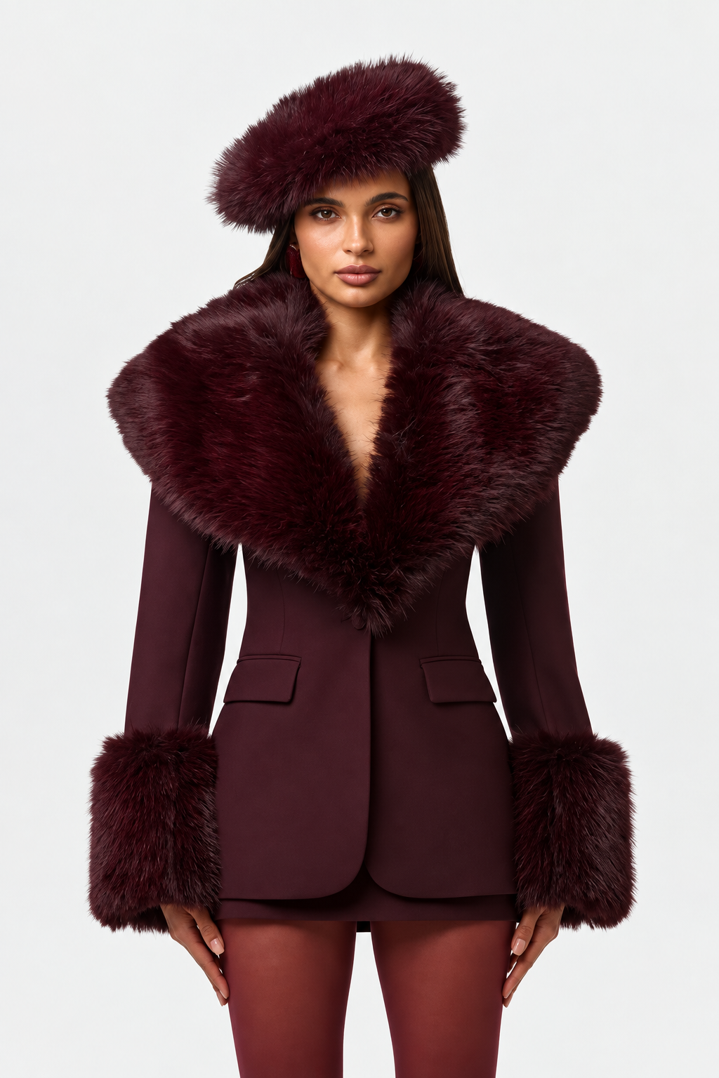 Faux Fur Trim Blazer