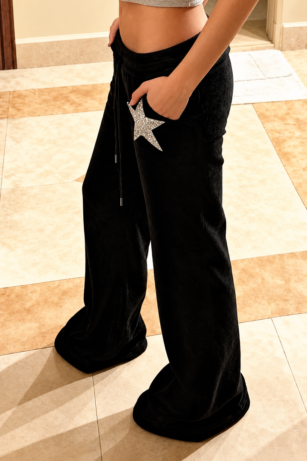 Rhinestone Star Wide-Leg Pants