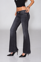 Lace-Up Side-Slit Flare Jeans