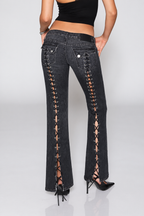 Lace-Up Side-Slit Flare Jeans