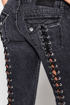 Lace-Up Side-Slit Flare Jeans