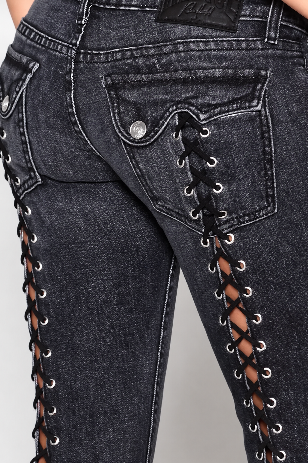 Lace-Up Side-Slit Flare Jeans