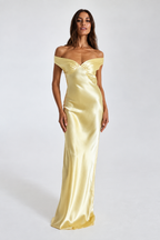 Off-Shoulder Satin Maxi Dress
