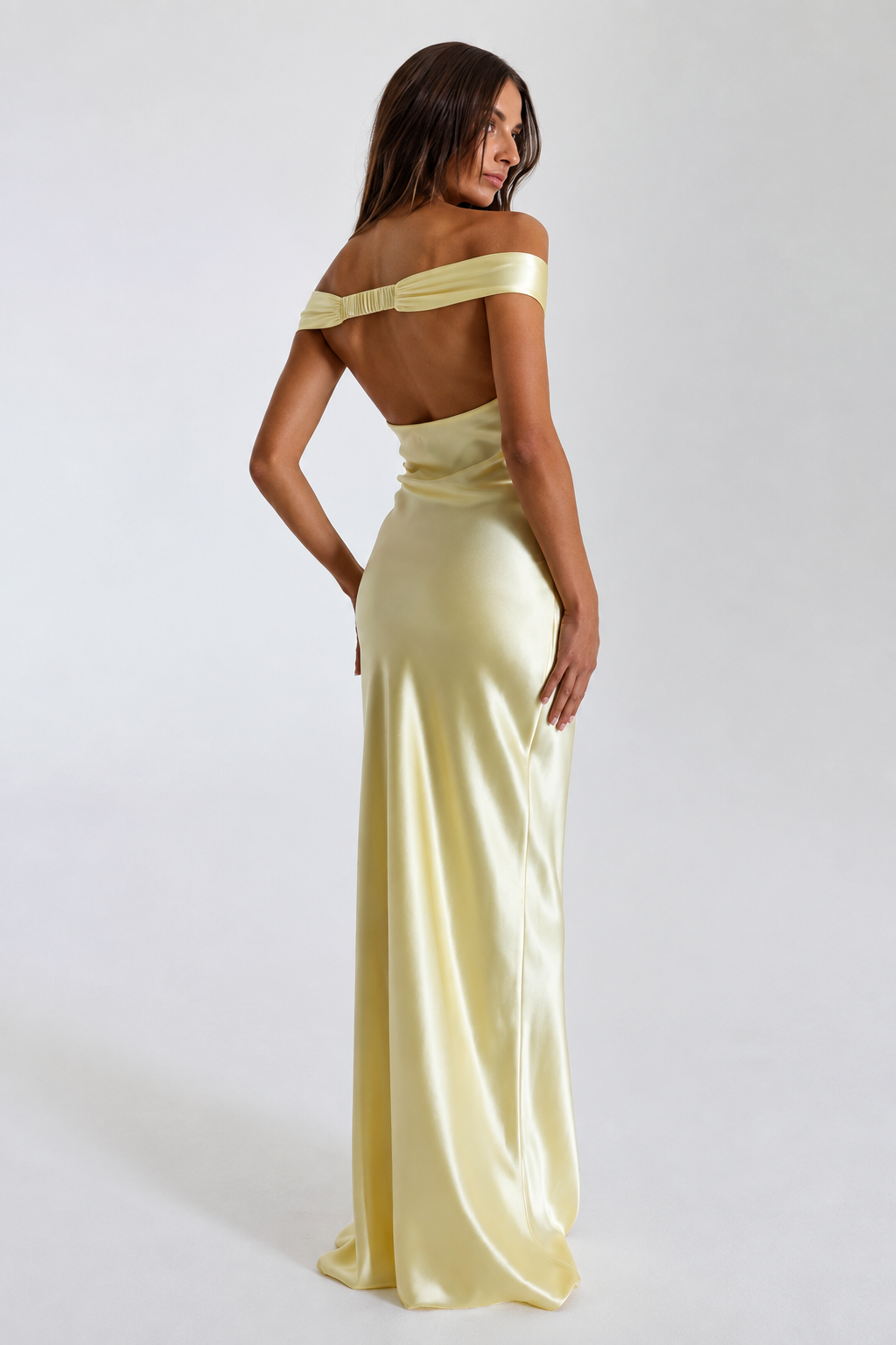 Off-Shoulder Satin Maxi Dress