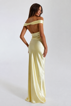 Off-Shoulder Satin Maxi Dress