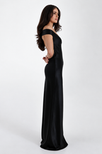 Off-Shoulder Satin Maxi Dress