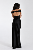 Off-Shoulder Satin Maxi Dress