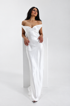 Off-Shoulder Satin Maxi Dress