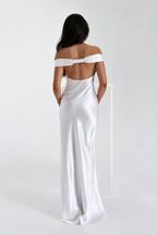 Off-Shoulder Satin Maxi Dress