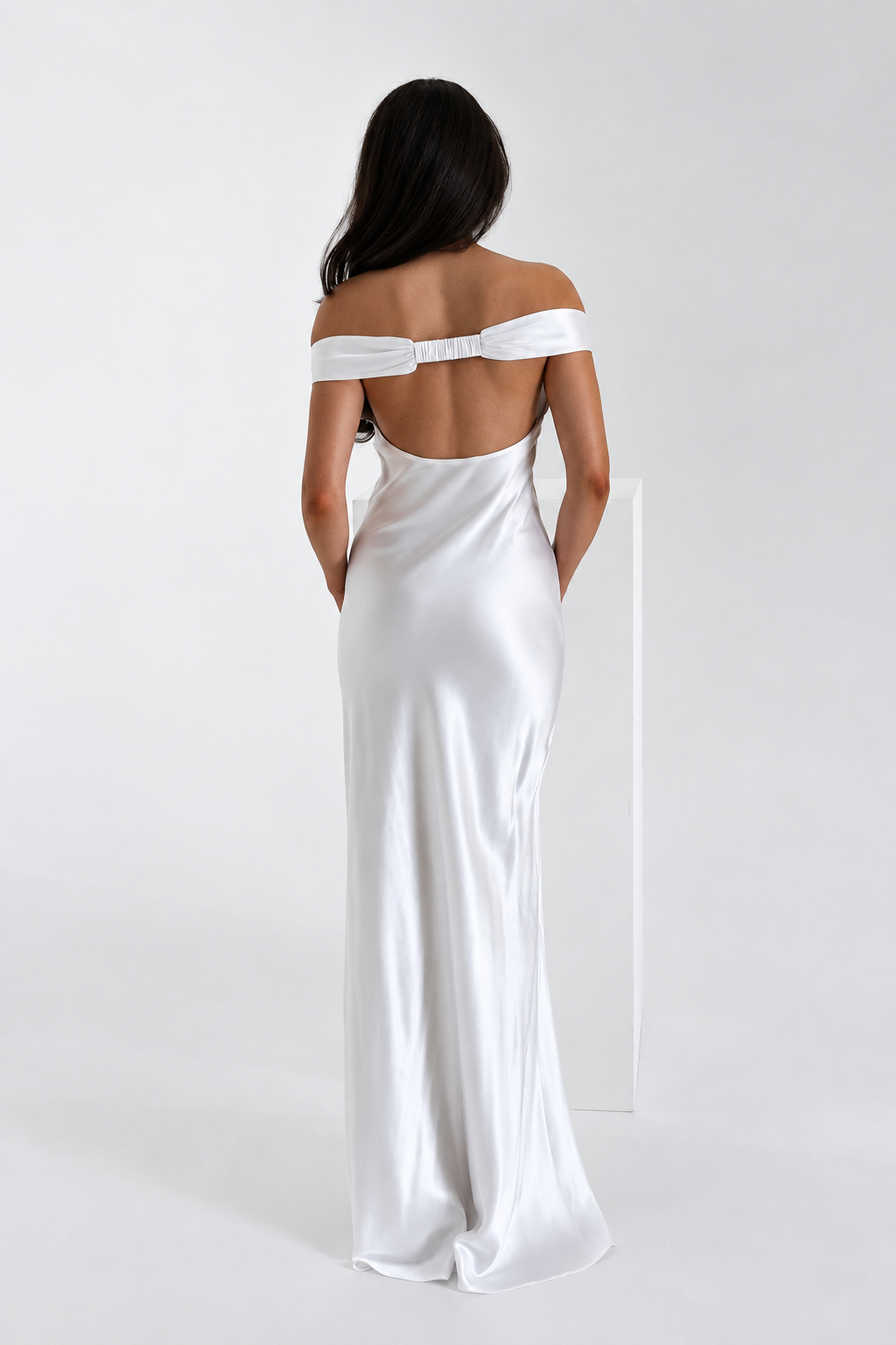 Off-Shoulder Satin Maxi Dress