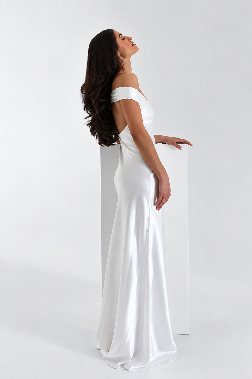 Off-Shoulder Satin Maxi Dress