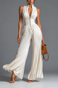 Pleated Zip-Front Wide-Leg Jumpsuit